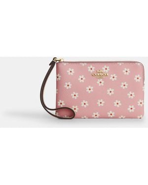 COACH Corner Zip Wristlet With Floral Print - Pink