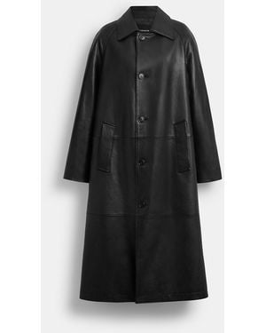 COACH Leather Mac Coat - Black