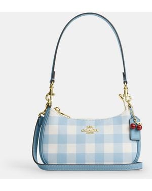 COACH Teri Mini Crossbody Bag With Gingham Print And Charm - Blue