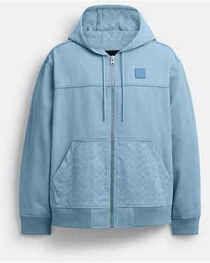 COACH Denim Hooded Zip Jacket - Blue