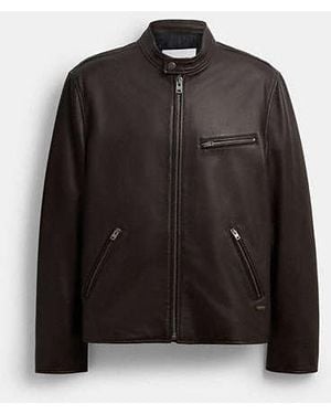 COACH Leather Racer Jacket in Black for Men | Lyst