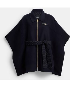 COACH Double Face Wool Cape - Blue