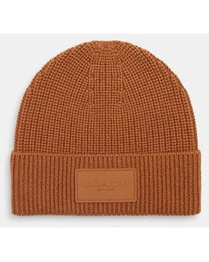 COACH Knit Beanie With Rubber Patch - Brown
