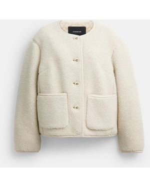 COACH Short Sherpa Cardi Jacket - Natural
