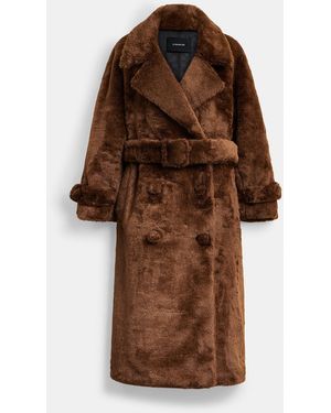 COACH Faux Fur Teddy Coat - Brown