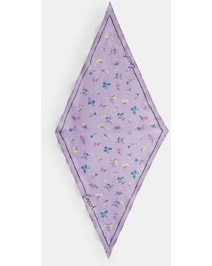 COACH Tossed Floral Print Silk Diamond Scarf - Purple