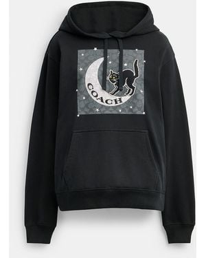 COACH Halloween Cat Moon Signature Square Hoodie - Black