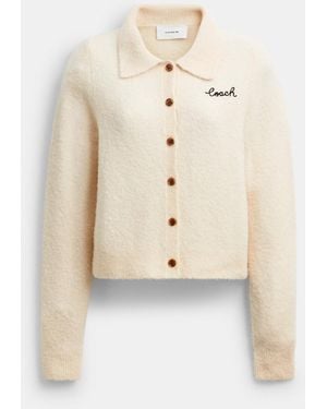 COACH Embroidered Cropped Cardigan - Natural