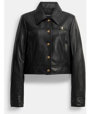 COACH Heritage C Snap Front Shrunken Jacket - Black