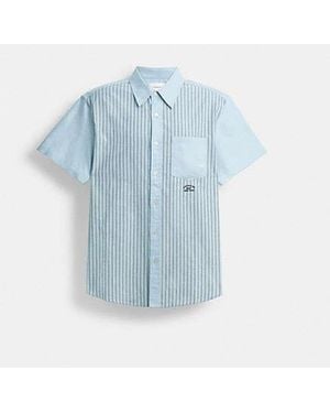 COACH Striped Mixed Media Oxford Shirt - Blue