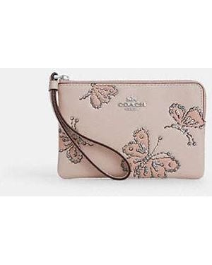 COACH Corner Zip Wristlet With Sparkly Butterfly Print - Black