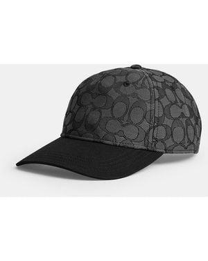 COACH Signature Jacquard Flat Brim Baseball Hat - Black