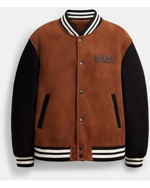 COACH Shearling Varsity Jacket - Brown