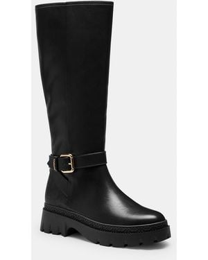 COACH Lucy Lug Sole Boot With Signature Canvas - Black