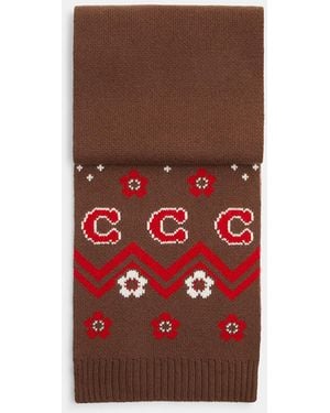 COACH Fair Isle Print Knit Muffler - Red