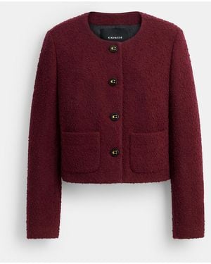 COACH Boucle Cardigan Jacket - Red