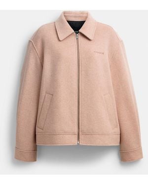 COACH Zip Front Wool Jacket - Pink