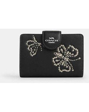 COACH Medium Corner Zip Wallet With Butterfly Print - Black