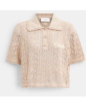COACH Cropped Knit Polo Top in Blue | Lyst