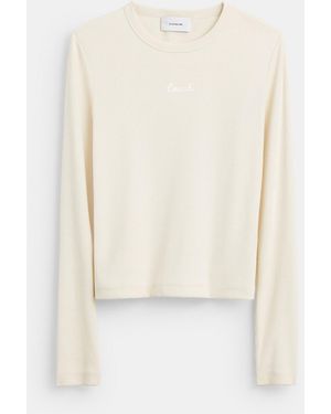 COACH Ribbed Long Sleeve Shirt With Coach Embroidery - White