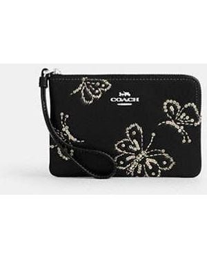 COACH Corner Zip Wristlet With Sparkly Butterfly Print - Black