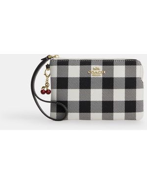 COACH Corner Zip Wristlet With Gingham Print And Charm - Black