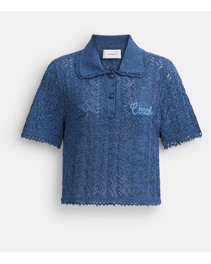 COACH Cropped Knit Polo Top - Blue