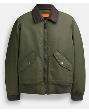 COACH Woven Jacket With Leather Collar - Green