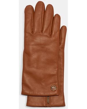 COACH Horse And Carriage Plaque Leather Tech Gloves - Brown