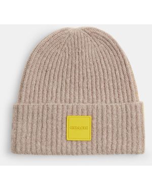 COACH Colorblock Beanie With Rubber Patch - Natural