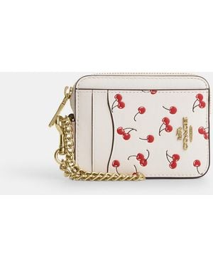 COACH Zip Card Case With Cherry Print - Pink
