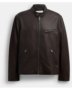 COACH Leather Racer Jacket - Black