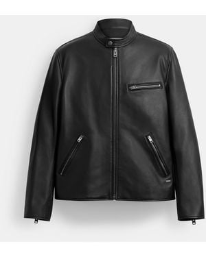 COACH Leather Racer Jacket - Black