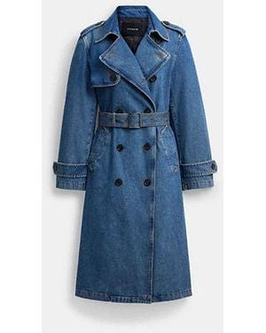 COACH Denim Long Trench Coat - Blue