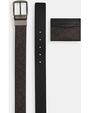 COACH Boxed Card Case And Belt Set - Black