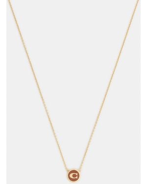 COACH Signature Enamel Coin Pendant Necklace - Metallic