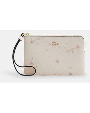 COACH Corner Zip Wristlet With Star Print - Black