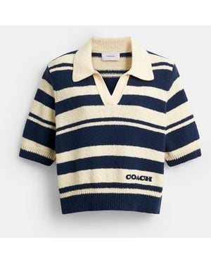 COACH Striped Knit Polo - Blue
