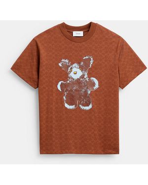 COACH Fuzzy Signature Relaxed T-Shirt - Brown