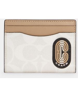COACH Magnetic Card Case In Colorblock Signature Canvas With Striped Patch - Natural