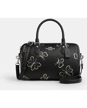COACH Rowan Satchel Bag With Butterfly Print - Black