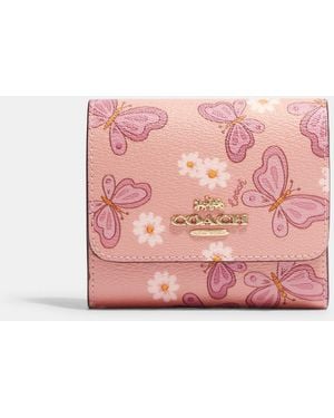 COACH Small Trifold Wallet With Lovely Butterfly Print - Pink
