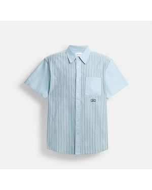 COACH Striped Mixed Media Oxford Shirt - Blue