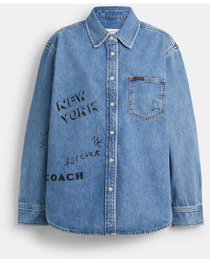 COACH Sketch Print Denim Shirt - Blue