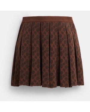COACH Signature Pleated Knit Mini Skirt - Brown