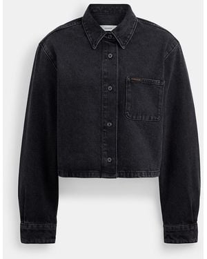 COACH Cropped Denim Button Down - Black