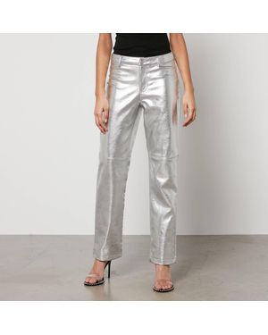 Jakke Cindy Metallic Faux Leather Straight-Leg Pants - Grey