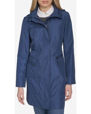 Cole Haan Women's Signature Packable Hooded Rain Jacket - Blue