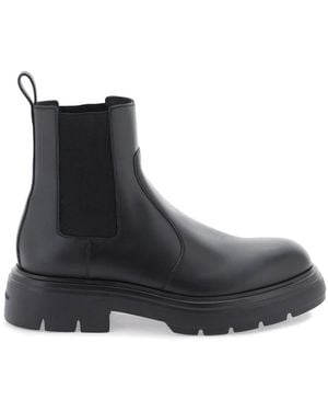 Ferragamo Smooth Leather Chelsea Boots For With Exposed Stitching And Logo Detail - Black