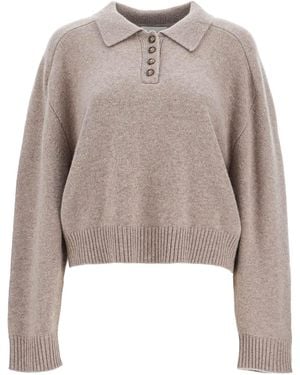 Loulou Studio Polo Cashmere Cropped Manica Lunga Coast - Natural